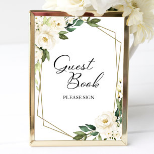 Green Geometric White Floral Guest Book Sign Poster