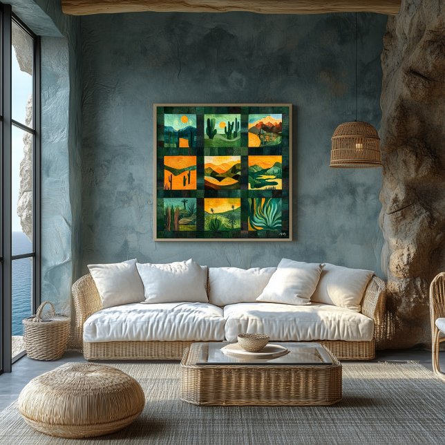 Green Gerahmt Desert Art Grid - Vibrant Geometric Poster (Von Creator hochgeladen)