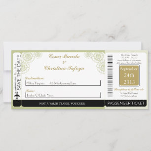 Green Gerbera Dai Boarding Pass Einladung Hochzeit