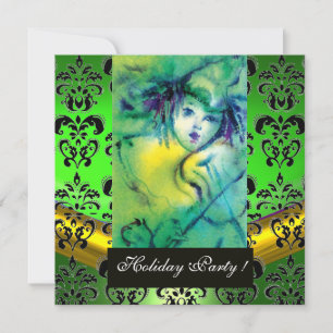 GREEN GESCHLOSSEN, SCHWARZES DAMASK-MONOGRAM, Smar Einladung