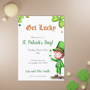 Green Get Lucky Clover Leprechaun St Patrick's Day Einladung