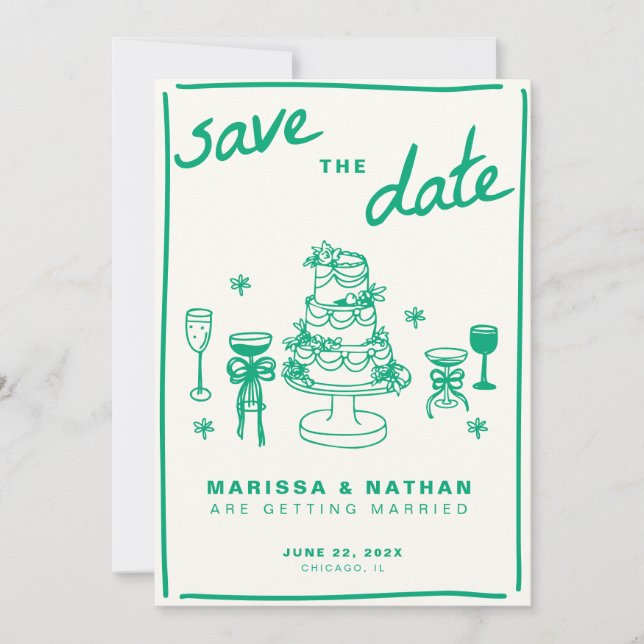 Green Gezeichnet Save The Date (Vorderseite)