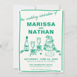 Green Gezeichnet zusammen Hochzeitseinladung Einladung