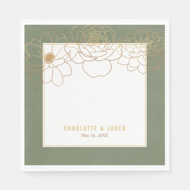 Green Gilded Gold Blume Serviette (Vorderseite)