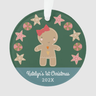 Green Gingerbread Girl Baby Foto Ornament