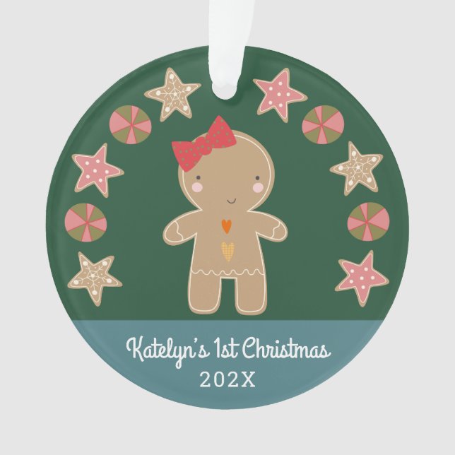 Green Gingerbread Girl Baby Foto Ornament (Vorderseite)
