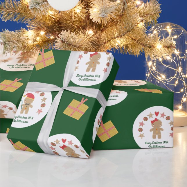 Green Gingerbrot Cookie Individuelle Name Script S Geschenkpapier (Feiertage)