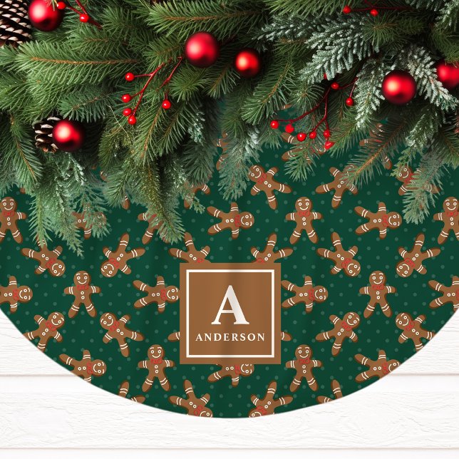 Green Gingerbrot Man Monogram Christmas Polyester Weihnachtsbaumdecke (Von Creator hochgeladen)