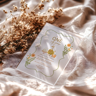 Green Gingham Albern Gänse 1. Geburtstag Acryleinladungen