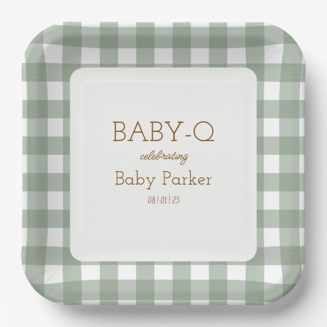 Green Gingham Baby-Q Square Plate 2 Pappteller (Vorderseite)