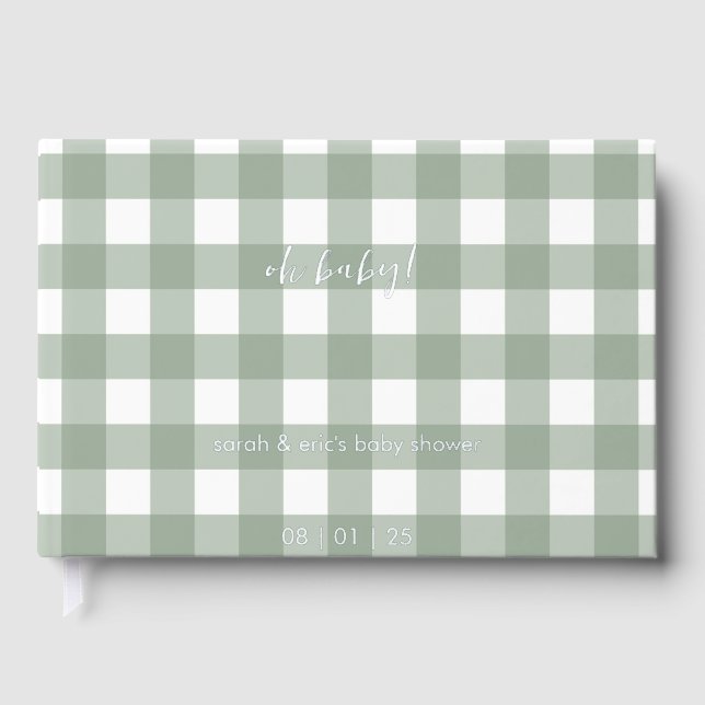 Green Gingham Baby Shower Guest Book Gästebuch (Vorderseite)