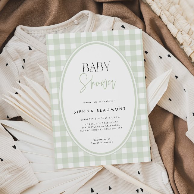 Green Gingham Baby Shower Invitation Einladung (Von Creator hochgeladen)