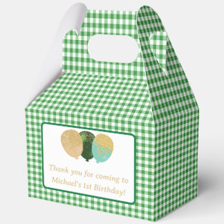 Green Gingham Balloons Custom Photo Birthday Geschenkschachtel