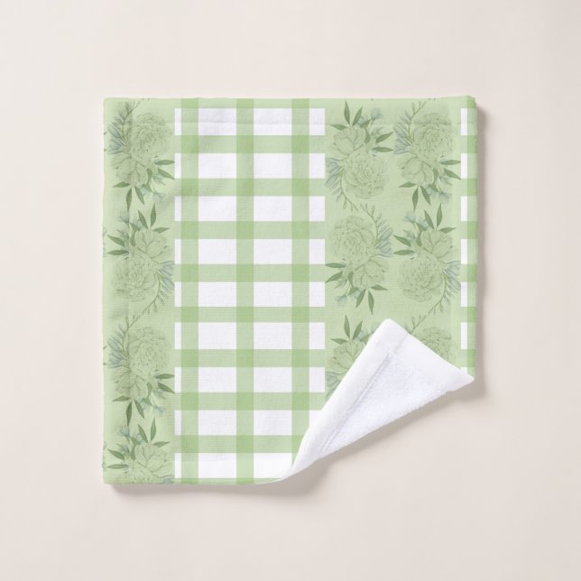 Green Gingham Bath Handtuch Set (Waschlappen)