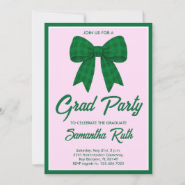Green Gingham Bow Graduation Party Einladung