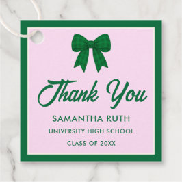 Green Gingham Bow Graduation Party Favor Tags Geschenkanhänger