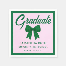 Green Gingham Bow Graduation Party Serviette