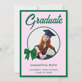 Green Gingham Bow Photo Graduation Announcement Ankündigung