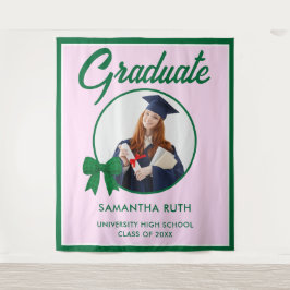 Green Gingham Bow Photo Graduation Backdrop Wandteppich