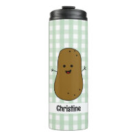 Green Gingham Brown Potato Custom Thermal Tumbler