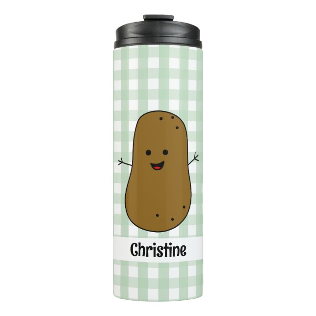 Green Gingham Brown Potato Custom Thermal Tumbler Thermosbecher (Vorderseite)
