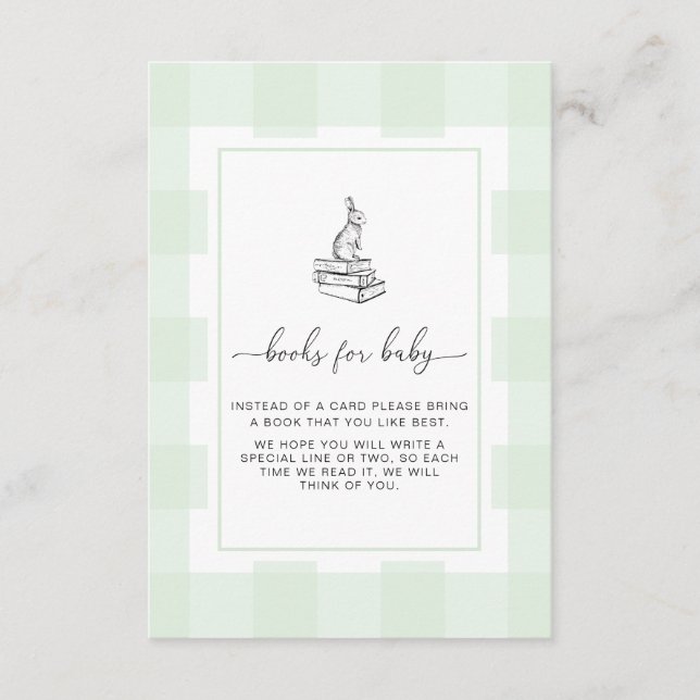 Green Gingham Bunny Books Request Insert Card (Vorderseite)