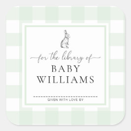 Green Gingham Bunny für die Bibliothek von Buchzei Quadratischer Aufkleber