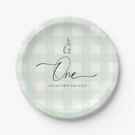 Green Gingham Bunny Rabbit Pappteller