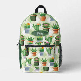 Green Gingham Cactus Pattern Bedruckter Rucksack