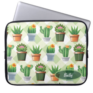 Green Gingham Cactus Pattern Laptopschutzhülle