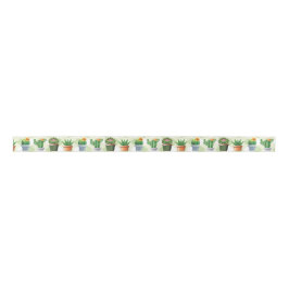 Green Gingham Cactus Pattern Satinband