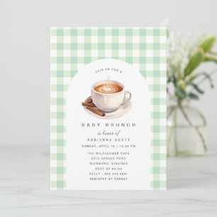 Green Gingham Coffee   Neutraler Baby-Duschbrunch Einladung
