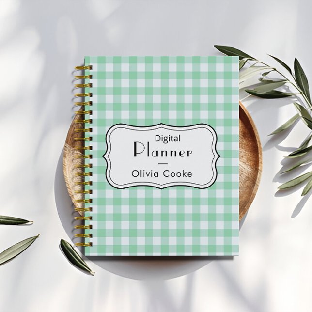 Green Gingham Digital Planner mit Individuelle Nam Planer (Green Gingham Digital Planner with Custom Name)
