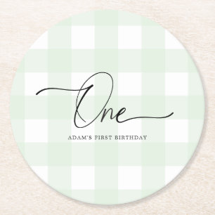 Green Gingham First Birthday Drink Untersetzer