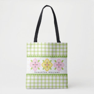 Green Gingham Floral Mit Monogramm