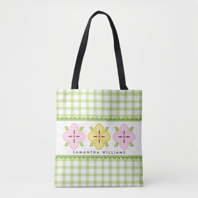 Green Gingham Floral Mit Monogramm (Vorderseite)