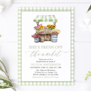 Green Gingham Fresh Off The Market Brautparty Einladung