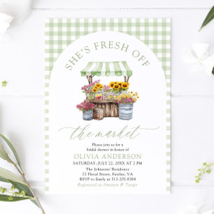Green Gingham Fresh Off The Market Brautparty Einladung