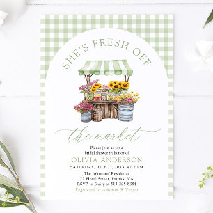 Green Gingham Fresh Off The Market Brautparty Einladung