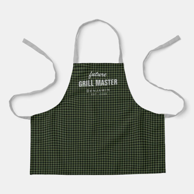 Green Gingham Future Grill Master personalisiert Schürze (Vorderseite)