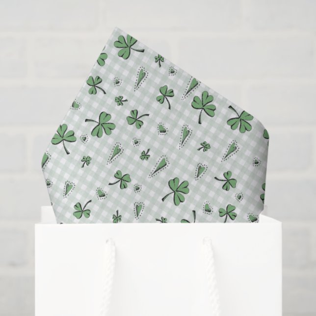 Green Gingham Gender Neutral St Patricks Day Seidenpapier (Geschenk Tasche)
