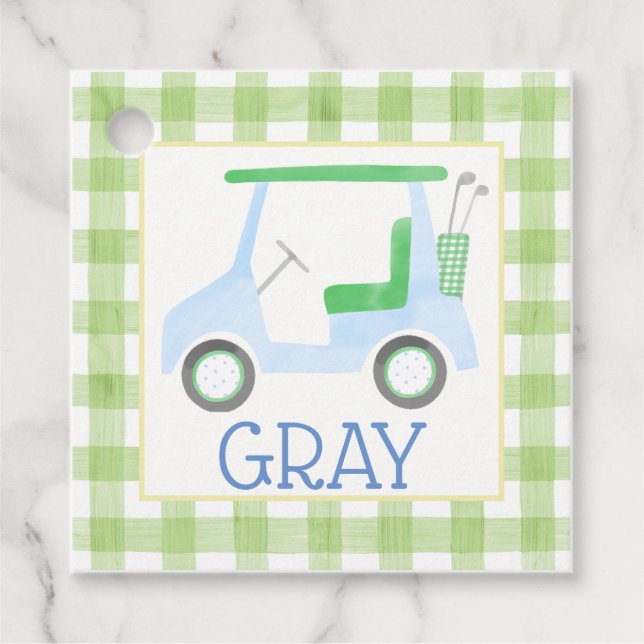 Green Gingham Golf Cart Tag Geschenkanhänger (Vorderseite)