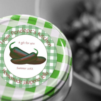 Green Gingham Jalapeno Jelly Gift Label mit Namen Runder Aufkleber