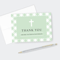 Green Gingham Kariert Boy First Communation Danke