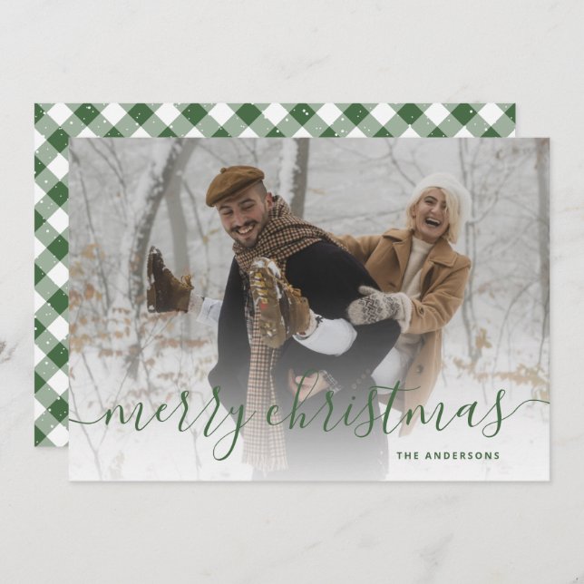 Green Gingham Kariert Foto Frohe Weihnachten (Vorne/Hinten)