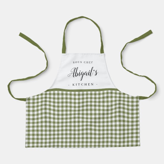 Green Gingham Karo Kind personalisiert kochen Schürze (Vorderseite)