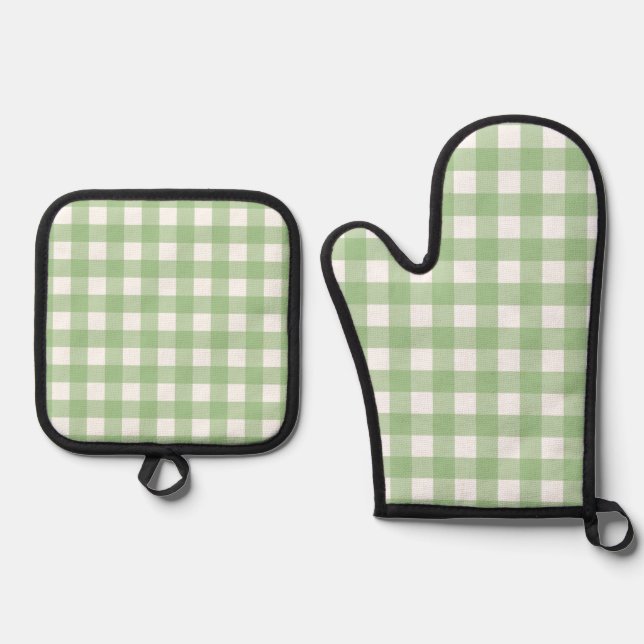 Green Gingham Kitchen Gloves Ofenhandschuh & Topflappen-Set (Vorderseite)