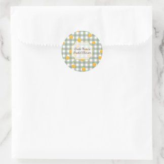Green Gingham Lemon Picnic Kariert Dusche Einladun Runder Aufkleber