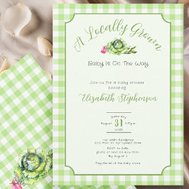 Green Gingham Locally Grown Baby Shower Einladung