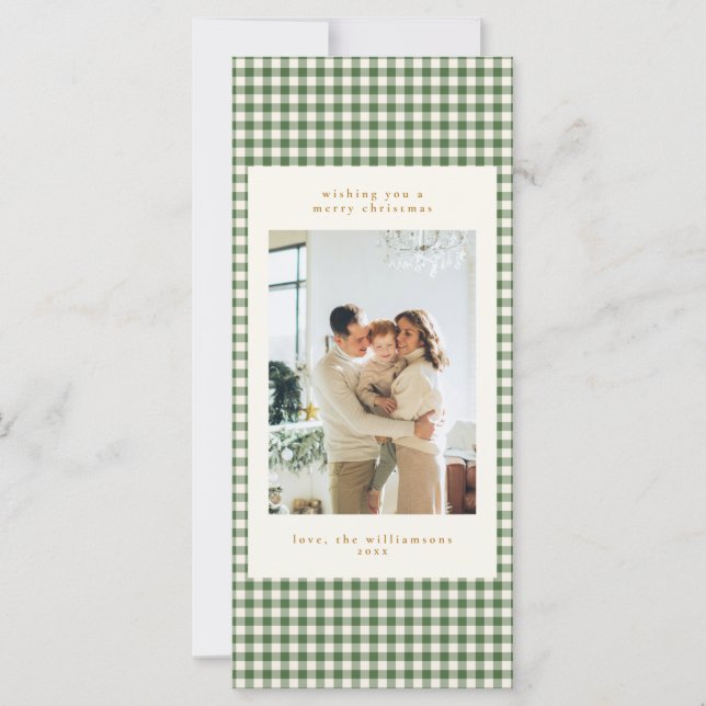 Green Gingham Modern Merry Christmas Tall Card (Vorderseite)